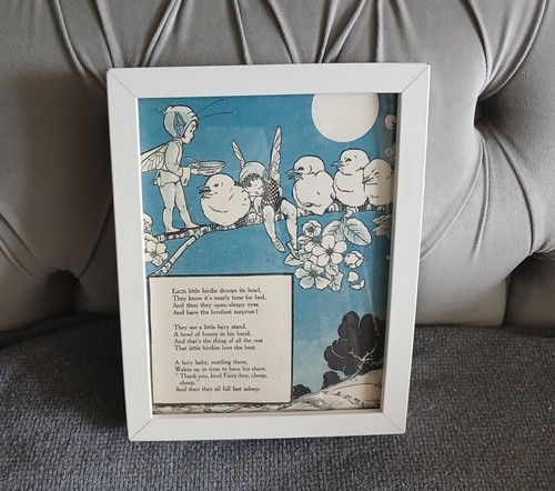 Vintage fairy bird poem - fairy, framed