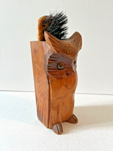 Vintage wooden owl brush - wooden,
