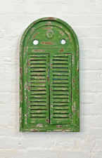 Vintage Moroccan Style Shutter Mirror – Distressed Green Arched Frame, Bohemian