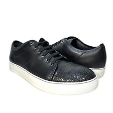 LANVIN Mens DDB1 Basket Cap Toe Leather Low Top Sneakers Black (MSRP $590)