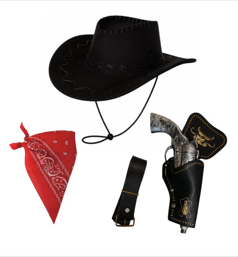 Black cowboy hat gun - black, holster