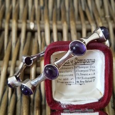 Vintage 925 Sterling Silver Bracelet, Natural Amethyst Gemstones Rich Purple 7"