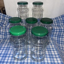 7 Empty Jam Jars Clear Clean Glass Inc lids Chutney Craft Storage  340g KK