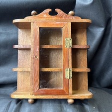 Vintage Wood Wall Display Curio trinket Cabinet 8.5"x7"x2" Glass Door Display