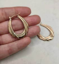 9CT GOLD Hoops DIAMOND CUT LARGE Gypsy CREOLE 9k Earrings Old Money Trend 375