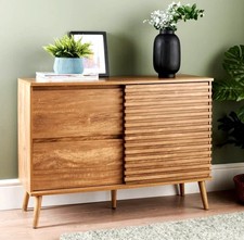 1 Door 2 Drawers Natural Mango Wood Finish Sideboard Sliding Door Display Unit