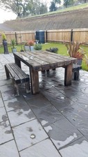 Solid Oak Outside Table And Bench Set by Indigo Furniture.