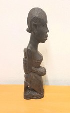 VINTAGE CARVED WOODEN AFRICAN TRIBAL FIGURE WOMAN KNEELING 39CM