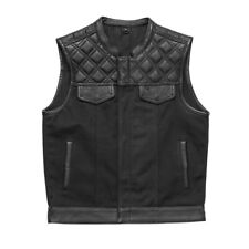 Men Black Leather Vest Diamond