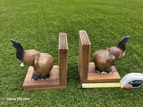 Wood elephant book ends - book,