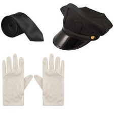 Adult Chauffeur Limo Limousine Driver Costume Set Fancy Dress Hat Gloves Tie Lot