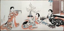 Original Japanese Woodblock Print Triptych by Chikanobu Yoshu (1838-1912)
