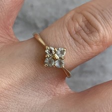 Aquamarine Four Stone Floral Cluster Ring 9ct 375 Yellow Gold - Size N