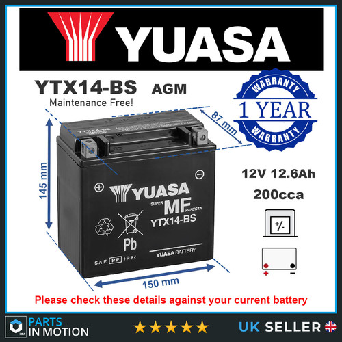 Genuine yuasa ytx14 high - yuasa, ytx14-bs