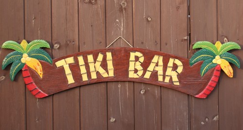 Wooden tiki bar - wooden, sign