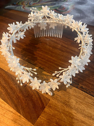 White floral bridal headband - white,