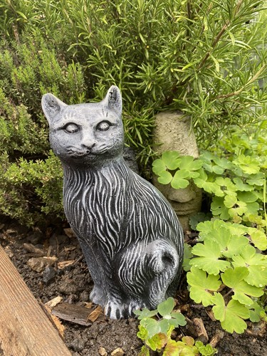 Stone garden cat ornament - garden,