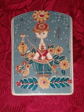 VINTAGE DANISH INGER WAAGE PLAQUE TOURIST DESIGN, Boy fishing 