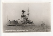 HMS Queen Elizabeth, British battleship - old real photo postcard