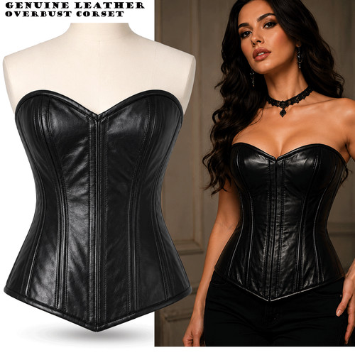 Black genuine leather overbust - genuine,