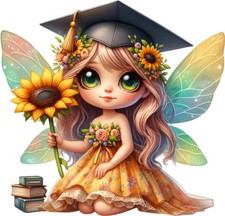 Sunflower Graduation Fairy Wall Art Bedroom Nursery Vinyl Sticker Decal 6 Sizes