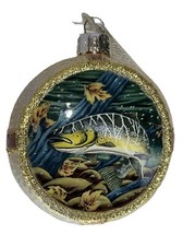 Bass Fish Fishing Gold Bow Round Glass Christmas Tree Old World Ornament
