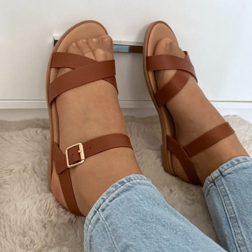 Womens tan cross strap - cross, sandals