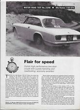 1968 Alfa Romeo 1750 GTV road test-brochure reprinted from Motor + colour advert