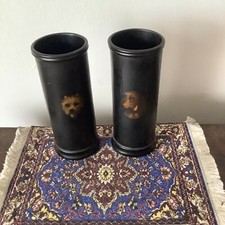 Rare Jenners & Bettridge Dogs Papier Mache Hand Painted Spill Vases Antique 1859