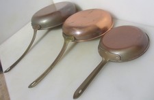 Large Vintage Copper Frying Pan Set Kitchen Brass Handles Old Pans