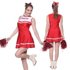 High School Girls Cheerleader Red Fancy Dress Costume Outfit