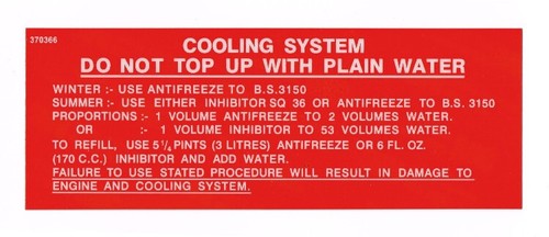 Cooling system label rover - cooling,