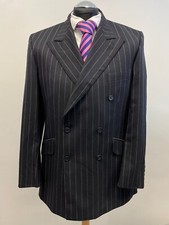 CROMBIE SUIT JACKET/BLAZER WOOL WITH CASHMERE IN NAVY STRIPE SIZE 42R VGC (0175)