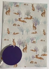 Woodland Hares Hedgehogs Trees Christmas gift wrap 2 sheets & tags
