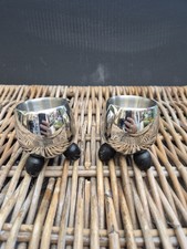 Vintage 90's Egg Cups Silver Black Feet X2
