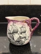 Grays Pottery Pink Lustreware Small Milk Jug With Ship Line Drawing - 8cms Tall