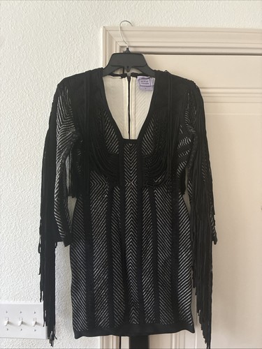 Herve leger black fringe dress - herve,