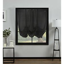 Black Plain Voile Tie Blinds 140cm (55") Wide - Slot Top Panel - Free Postage