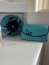 Jacques Vert Collection Turquoise Blue Fascinator Hat & Bag Occasion MOB Races