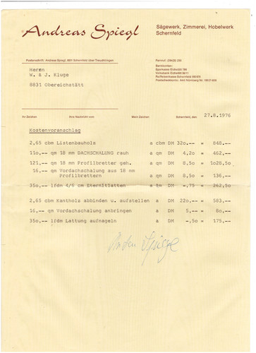 Cost estimate from - , the