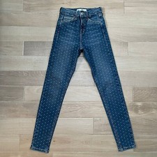 Topshop Moto Jeans Jamie Diamanté Blue Denim Stretch Skinny Size W26 L32