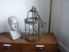 Vintage Antique Brass and Glass Lantern Hall  Lamp/Light
