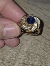 Vintage 1988 FRANKLIN MINT Gold over Sterling Silver Ring - Faux Ceylon Sapphire
