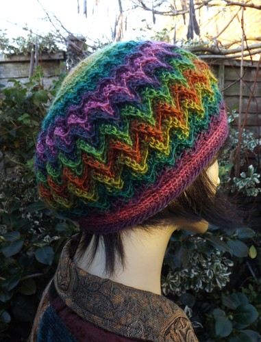 Crochet chevron beret - beret, green