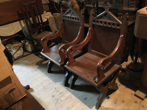 Pair fine carved neo gothic - carved,