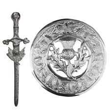 Scottish Kilt Fly Plaid Brooch Chrome Finish 3" Celtic Kilt Pin Brooches Antique