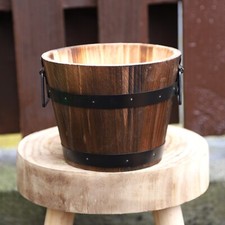 Round Wooden Barrel Planter