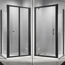 Shower Enclosure Bi Fold/Pivot Door Black Frame Wet Room Glass Cubicle Screen