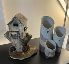 1980's vintage local artist arts and crafts tree house pottery model & desk tidy