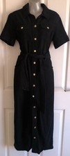 Warehouse Western Black Denim buttons front maxi long dress size UK 12